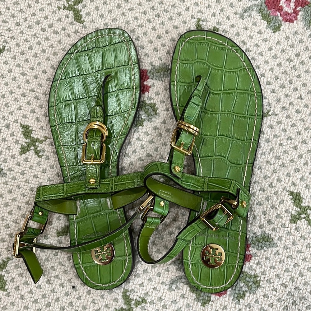 Green faux croc Tory Burch sandals